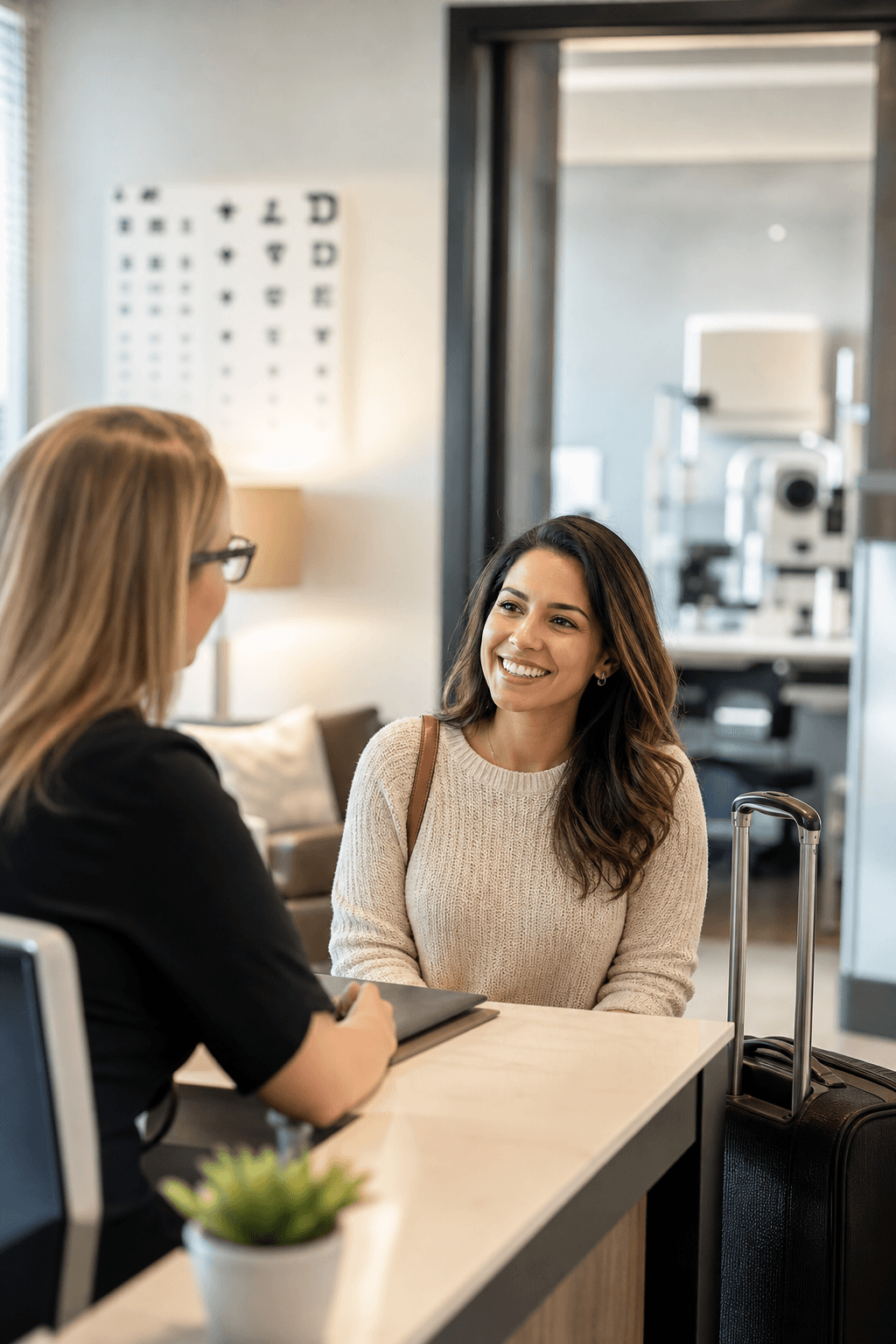 Out-of-town patient planning a visit with Visionary Eye